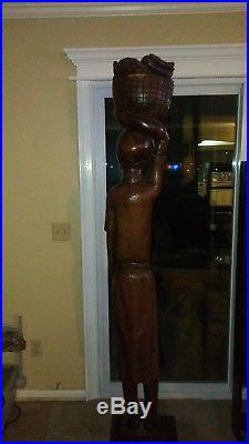 Vintage Jamaican Folk Art Hand Carved Mahogany Lady Sculpture Artist Piece