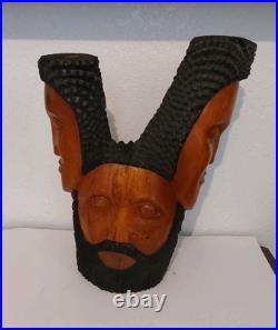 Vintage Jamaican Hand Carved Wood Candle Holder Sculpture By George-15 X 12.5