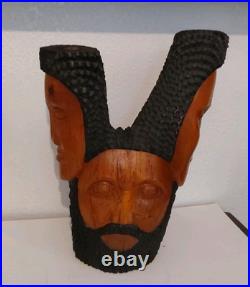 Vintage Jamaican Hand Carved Wood Candle Holder Sculpture By George-15 X 12.5