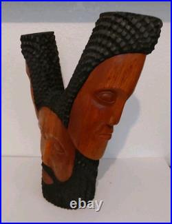 Vintage Jamaican Hand Carved Wood Candle Holder Sculpture By George-15 X 12.5