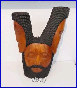 Vintage Jamaican Hand Carved Wood Candle Holder Sculpture By George-15 X 12.5
