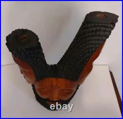Vintage Jamaican Hand Carved Wood Candle Holder Sculpture By George-15 X 12.5