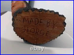 Vintage Jamaican Hand Carved Wood Candle Holder Sculpture By George-15 X 12.5