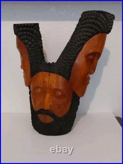 Vintage Jamaican Hand Carved Wood Candle Holder Sculpture By George-15 X 12.5