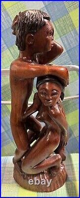 Vintage Jamaican Hand-Carved Wooden Erotic Sculpture by Vincent Leslie (1978)