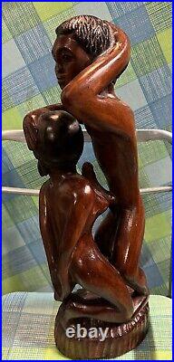 Vintage Jamaican Hand-Carved Wooden Erotic Sculpture by Vincent Leslie (1978)