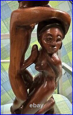 Vintage Jamaican Hand-Carved Wooden Erotic Sculpture by Vincent Leslie (1978)