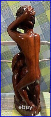 Vintage Jamaican Hand-Carved Wooden Erotic Sculpture by Vincent Leslie (1978)