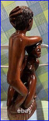 Vintage Jamaican Hand-Carved Wooden Erotic Sculpture by Vincent Leslie (1978)