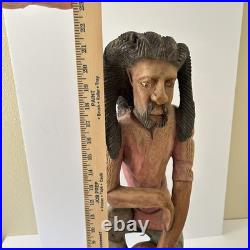 Vintage Jamaican Rasta Man Playing Conga Drummer Hand Carved Wood Sculpture