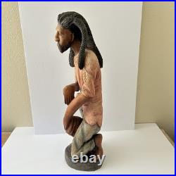 Vintage Jamaican Rasta Man Playing Conga Drummer Hand Carved Wood Sculpture