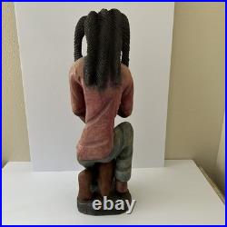 Vintage Jamaican Rasta Man Playing Conga Drummer Hand Carved Wood Sculpture