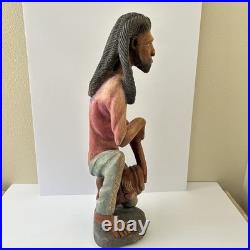 Vintage Jamaican Rasta Man Playing Conga Drummer Hand Carved Wood Sculpture