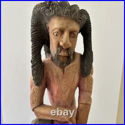 Vintage Jamaican Rasta Man Playing Conga Drummer Hand Carved Wood Sculpture