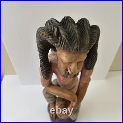 Vintage Jamaican Rasta Man Playing Conga Drummer Hand Carved Wood Sculpture