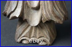 Vintage Japan Buddhist deity Kannon wood sculpture Kibori carving 1900