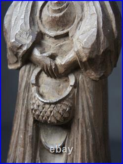 Vintage Japan Buddhist deity Kannon wood sculpture Kibori carving 1900