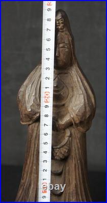 Vintage Japan Buddhist deity Kannon wood sculpture Kibori carving 1900