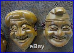 Vintage Japanese 7 Lucky God Wooden Mask Wall Hanging Sculpture lucky charm