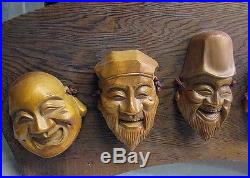 Vintage Japanese 7 Lucky God Wooden Mask Wall Hanging Sculpture lucky charm