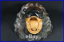 Vintage Japanese Ainu Bear Mask Head Wood Carved Sculpture Fine Details Higuma