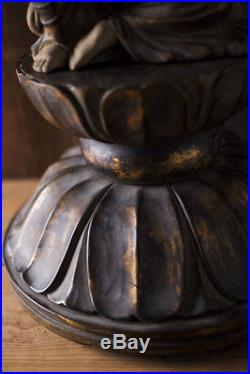 Vintage Japanese Buddha Nyoirin Kannon Bosatsu Wooden Sculpture Okimono Statue