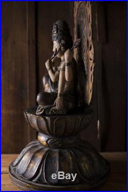Vintage Japanese Buddha Nyoirin Kannon Bosatsu Wooden Sculpture Okimono Statue