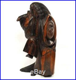Vintage Japanese Kabuki Actor Wood Carving Statue Okimono Figure Ebony 34cm VG