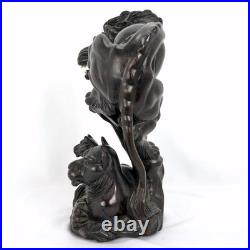 Vintage Japanese Large Carved Wood Sculpture Okimono Lion with Cubs 20th C