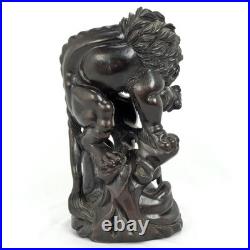 Vintage Japanese Large Carved Wood Sculpture Okimono Lion with Cubs 20th C