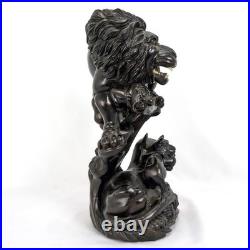 Vintage Japanese Large Carved Wood Sculpture Okimono Lion with Cubs 20th C