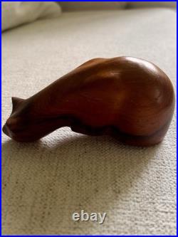 Vintage John Fox Martha Cat Sculpture Hand-Carved Wood Modernist Figurine UK