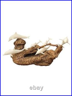 Vintage John Perry Dolphin Pod 6 Family Sculpture Burl Wood Large