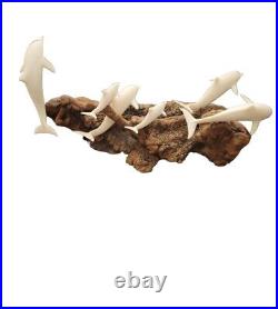 Vintage John Perry Dolphin Pod 6 Family Sculpture Burl Wood Large