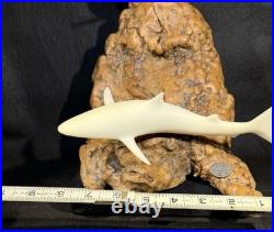 Vintage John Perry Shark Duo Sculpture Burl Wood Nautical Beach Decor