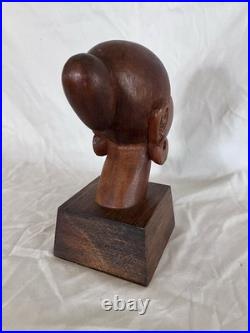 Vintage Jose J Pinal Wood Art Carving Bust of Woman Mexican Modernist Sculpture