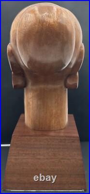 Vintage Jose J Pinal Wood Art Carving Bust of Woman Mexican Modernist Sculpture