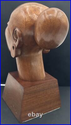 Vintage Jose J Pinal Wood Art Carving Bust of Woman Mexican Modernist Sculpture