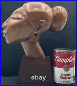 Vintage Jose J Pinal Wood Art Carving Bust of Woman Mexican Modernist Sculpture