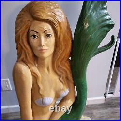 Vintage Jumbo Handcarved Handpainted Mermaid Solid Wood 2001 Signed & Dated