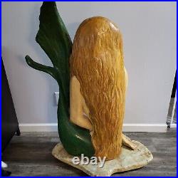 Vintage Jumbo Handcarved Handpainted Mermaid Solid Wood 2001 Signed & Dated