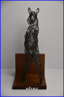 Vintage Jumping Wire Horse Sculpture Equestrian Art Wood Base Ranch Rodeo Farm