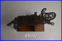 Vintage Jumping Wire Horse Sculpture Equestrian Art Wood Base Ranch Rodeo Farm