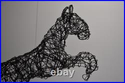 Vintage Jumping Wire Horse Sculpture Equestrian Art Wood Base Ranch Rodeo Farm