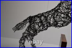 Vintage Jumping Wire Horse Sculpture Equestrian Art Wood Base Ranch Rodeo Farm