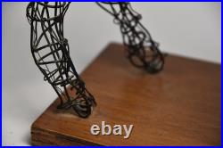 Vintage Jumping Wire Horse Sculpture Equestrian Art Wood Base Ranch Rodeo Farm