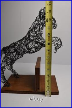 Vintage Jumping Wire Horse Sculpture Equestrian Art Wood Base Ranch Rodeo Farm