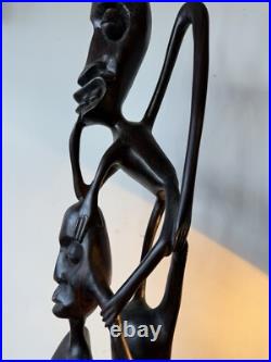 Vintage Kenyan Sculpture Ebony Wood 1968-1970 / 3 Feet Tall