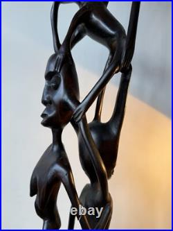Vintage Kenyan Sculpture Ebony Wood 1968-1970 / 3 Feet Tall