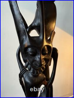 Vintage Kenyan Sculpture Ebony Wood 1968-1970 / 3 Feet Tall